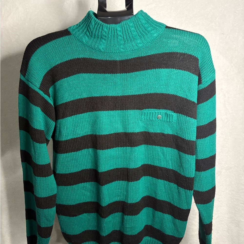 Gothic Emerald and Black Striped Turtleneck Sweater